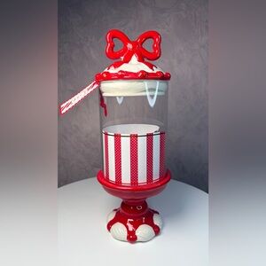 Peppermint & Pine Red and White Decorative Glass Jar with Bow Lid